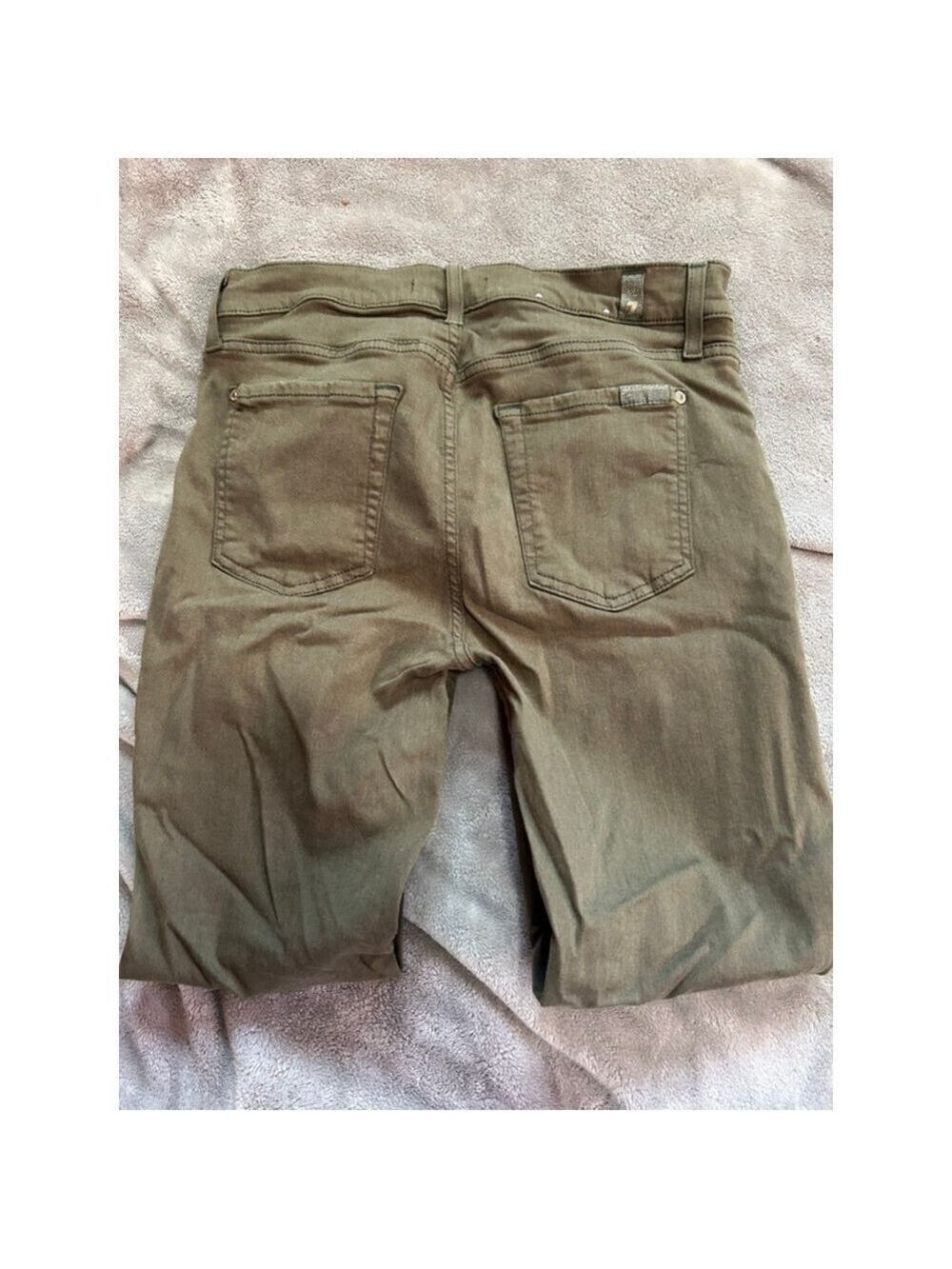 Women's 7 For All Mankind Skinny Jeans Size 29 Olive Green Distressed - Picture 5 of 5